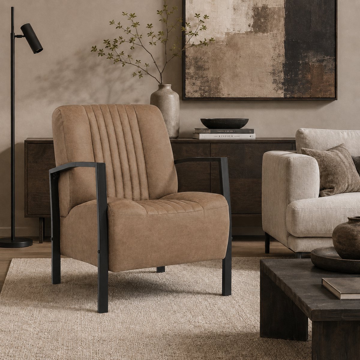 Fauteuil Rowan – Comfortabele Loungestoel in Bull Microleder – Volledig Gemonteerd - Liver