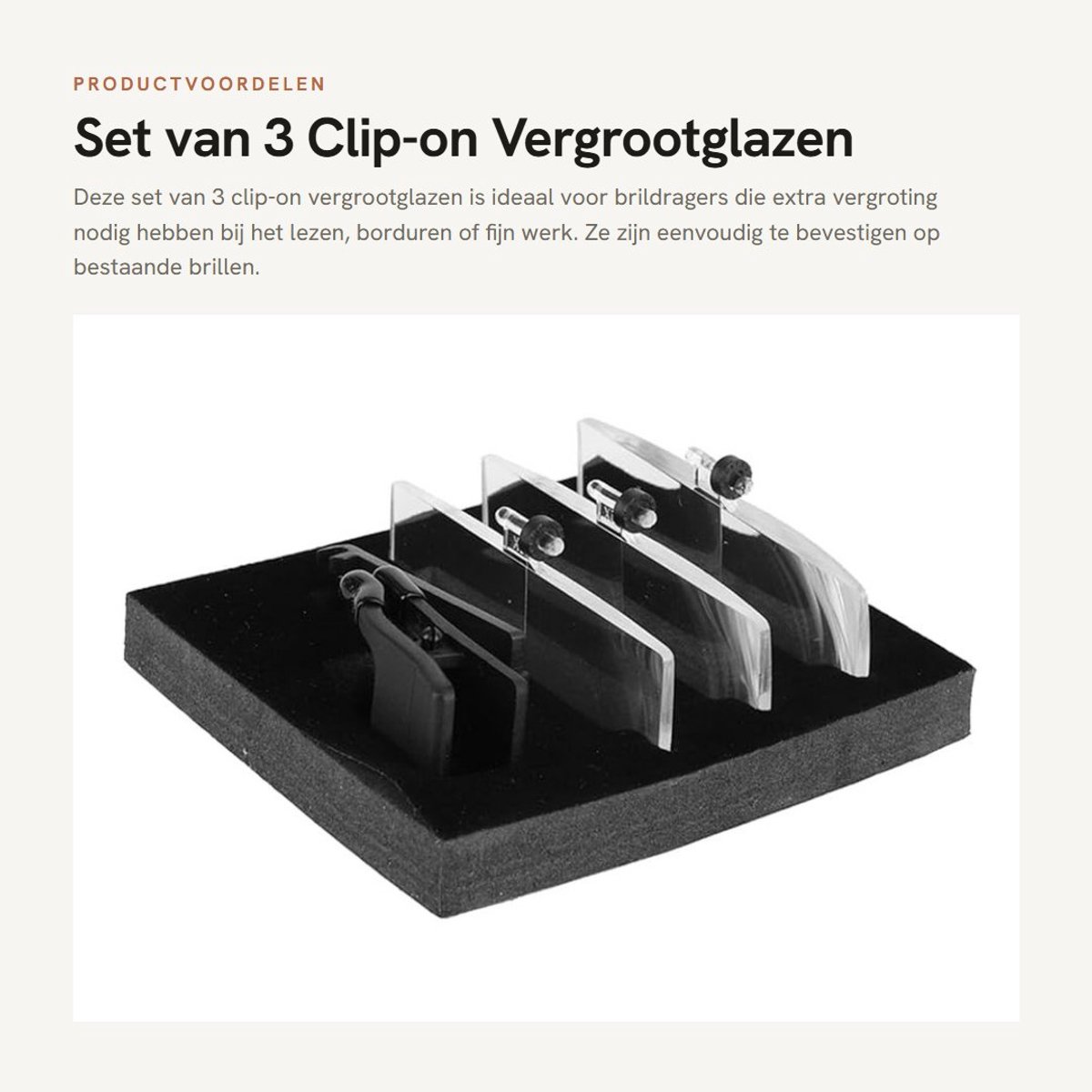 Dailygoods- Vergrootglas Set 3 Stuks - Clip-on Vergrootglas - Loepbril voor Dichtbij Zicht - Geschikt voor Lezen/Borduren - Duurzaam en Lichtgewicht - Hoogwaardige Harslens - Loep