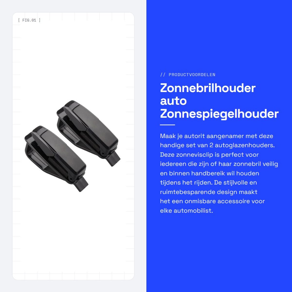 Dailygoods- Zonnebrilhouder Auto - Zonnebril Houder - Zelfklevend - Zonnebrilhouder voor Auto - Zonnebrilhouder Auto Zonneklep - Ruimtebesparend - Materiaal: ABS kunststof - Zonnebrilclip