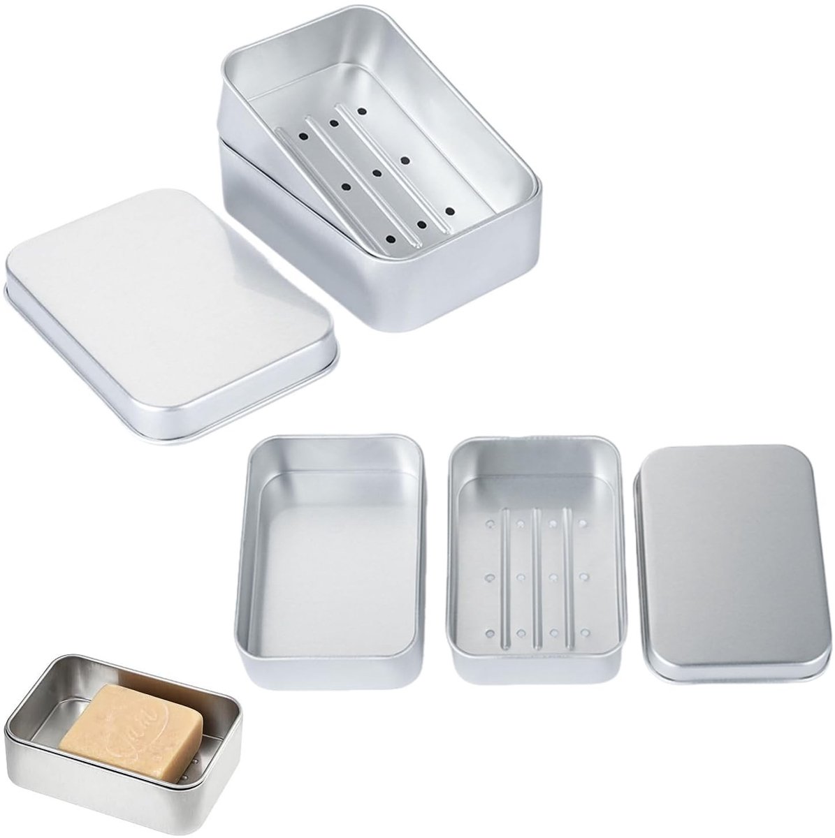 Dailygoods- Zeepdoos Aluminium - Waterdicht - Afdruiprooster - Compact - Lichtgewicht - Herbruikbaar - Maten 96x68x30mm - Zeepcontainer