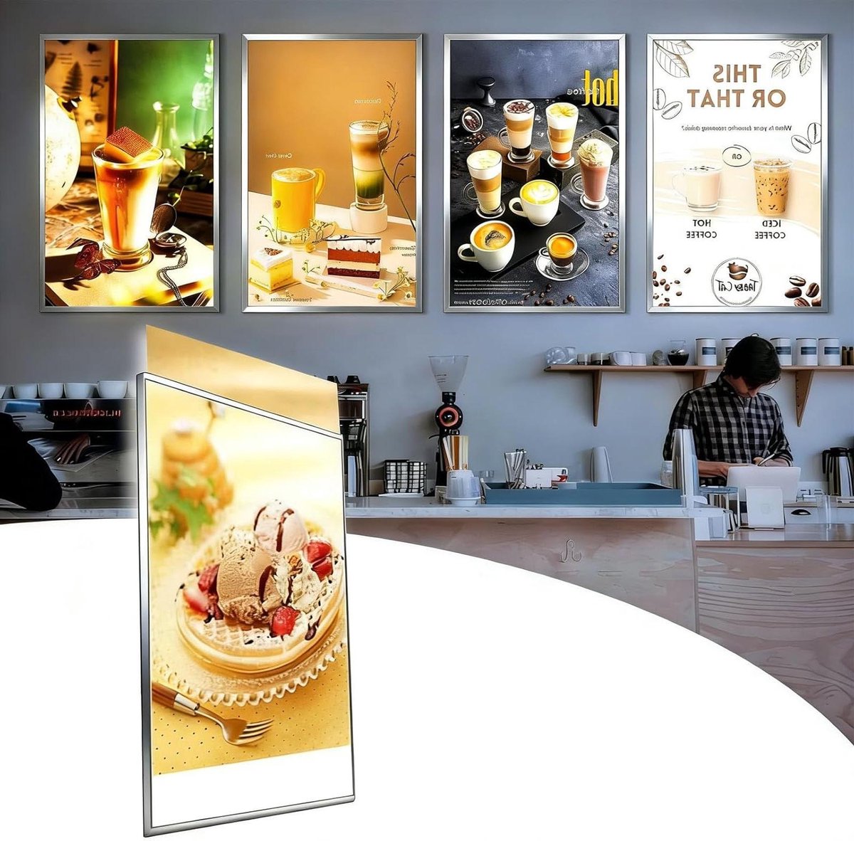 Lichtbak - Led paneel - Menu presentatie - Ultradun design - Formaat A1 - Zilver