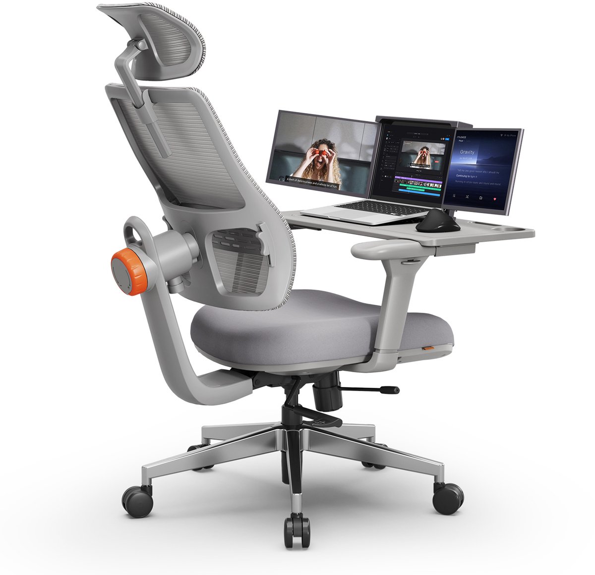 Newtral Ergonomische Bureaustoel met Afneembaar Bureau - Adaptieve Lendensteun - 3D-verstelbare Armleuningen- 96°-126° Kantelfunctie - Hoofdsteun- Verstelling van de zitdiepte