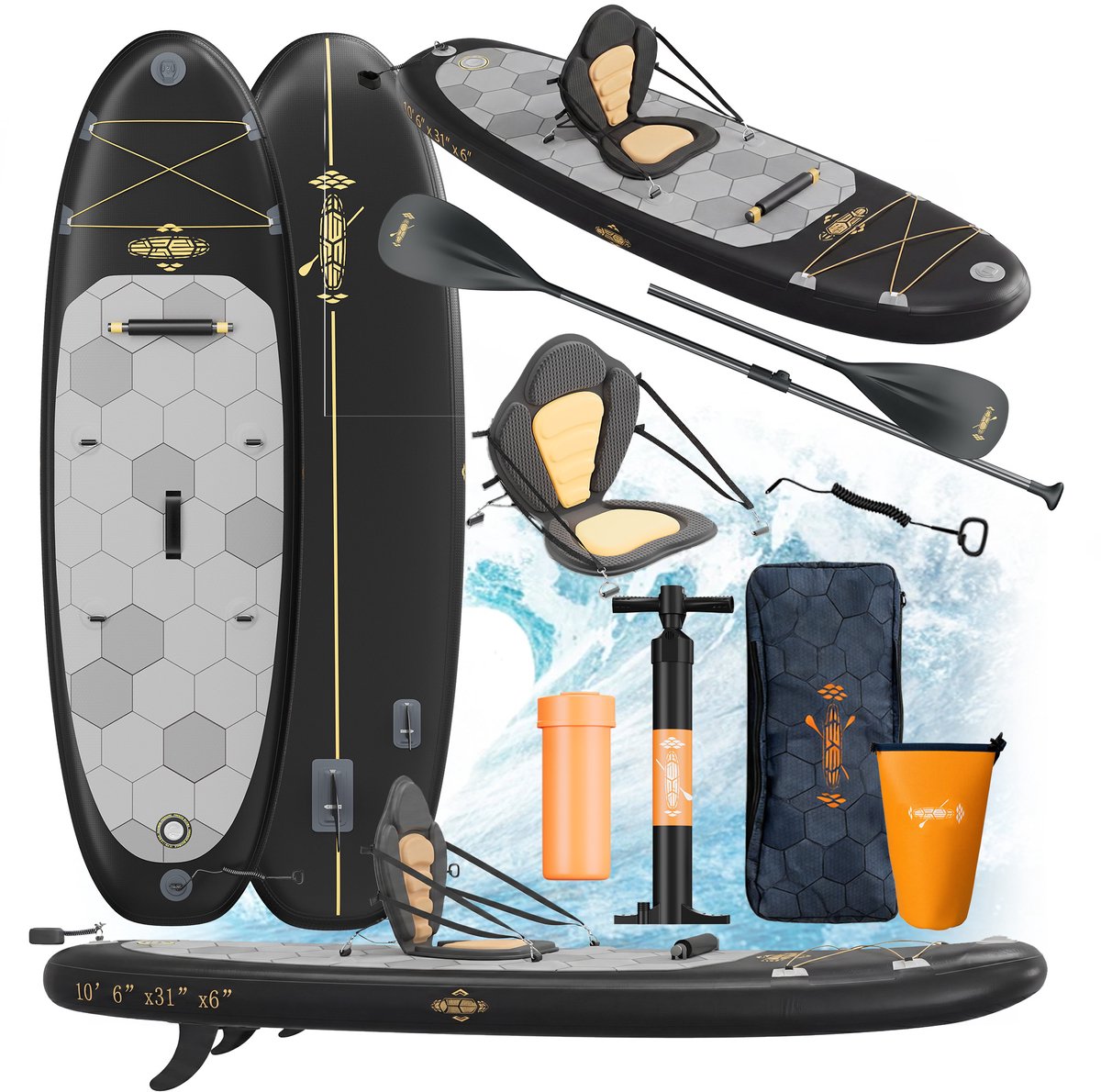 Devoko SUP board XL - allround - opblaasbaar paddle board - limited collection - stand up paddle board - compleet SUP pakket paddleboardpakket - 130 kg - 79x 320cm - zwart