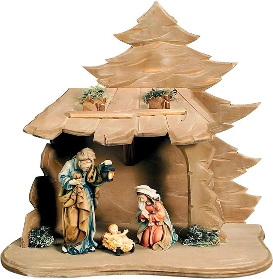 Heilige Familie Kerststal - Houten Beeld - Religieuze Decoratie - Handbeschilderd Hout - 6 cm Hoog - Meerkleurig