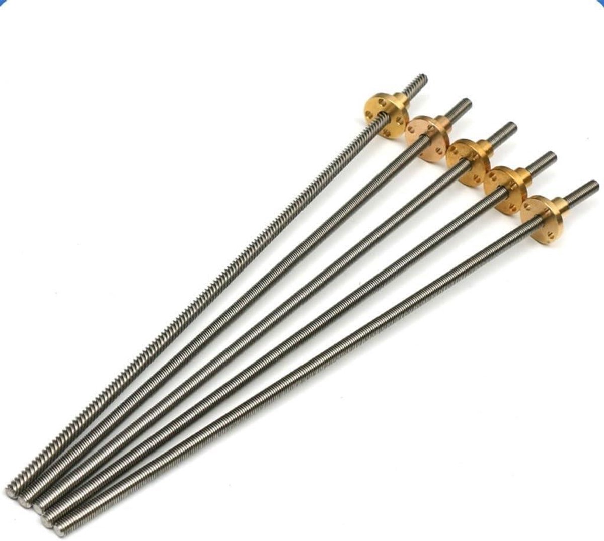 Loodschroef - Trapezium spindel - Lineaire beweging - Roestvrij staal koper - 6 mm steek - Metaalkleur