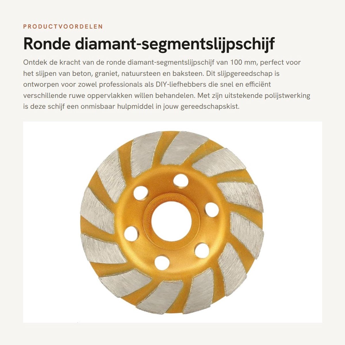 Dailygoods- Diamant-segmentslijpschijf 100 mm - Hoge slijpprestaties - Slijpgereedschap - Voor beton/graniet/natuursteen - Slijtvast - Eenvoudig polijsten - Slijpschijf