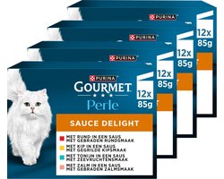 Gourmet Perle Sauce Delight - Kattenvoer Natvoer - Rund Kip Tonijn & Zalm - 48 x 85 g