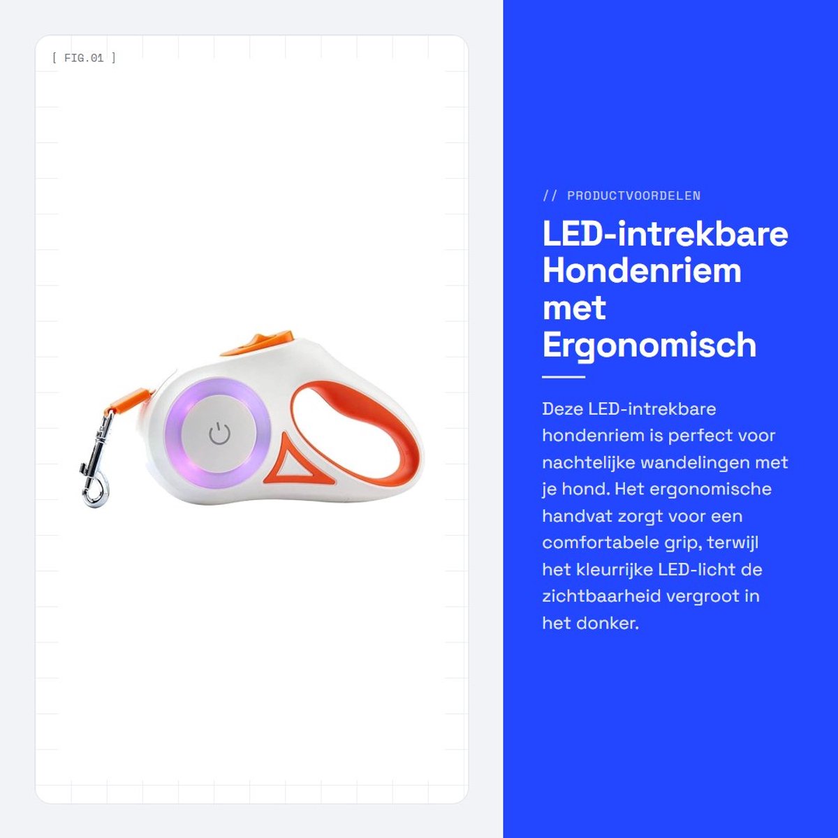 Dailygoods- Hondenriem Intrekbaar - LED Licht - Ergonomisch Handvat - Aanraakbediening - Geschikt voor Kleine Honden - Comfortabel Ontwerp - Huisdierlijn