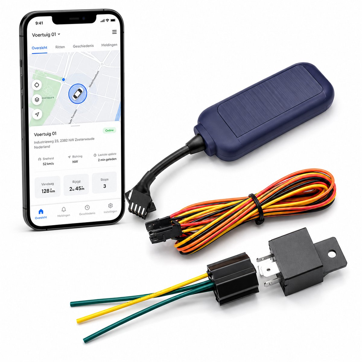 Techload GPS Tracker Auto 4G - Bedraad - App - Geofence - Zwart