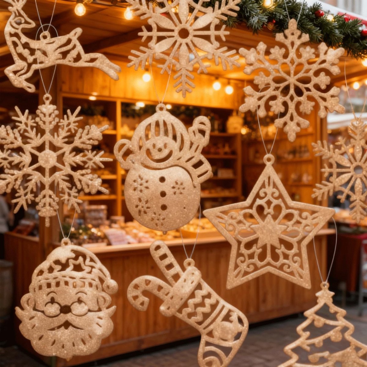 Dailygoods- Kerstboomversiering 42 Stuks - Elegante Hangers van Papier - Champagnegoud - Milieuvriendelijk - Vintage Charme - Lichtgewicht Decoratie - Kerstdecoratie
