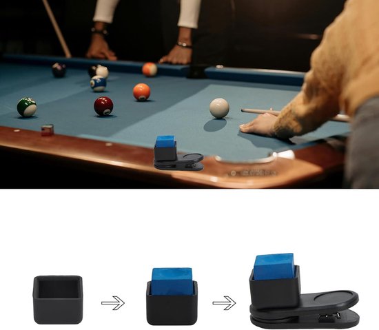 Krijthouder Biljart - Pool Keu Accessoire - Spel Verbeteren - Met Riem Clip - Vierkant - Zwart — afbeelding 4