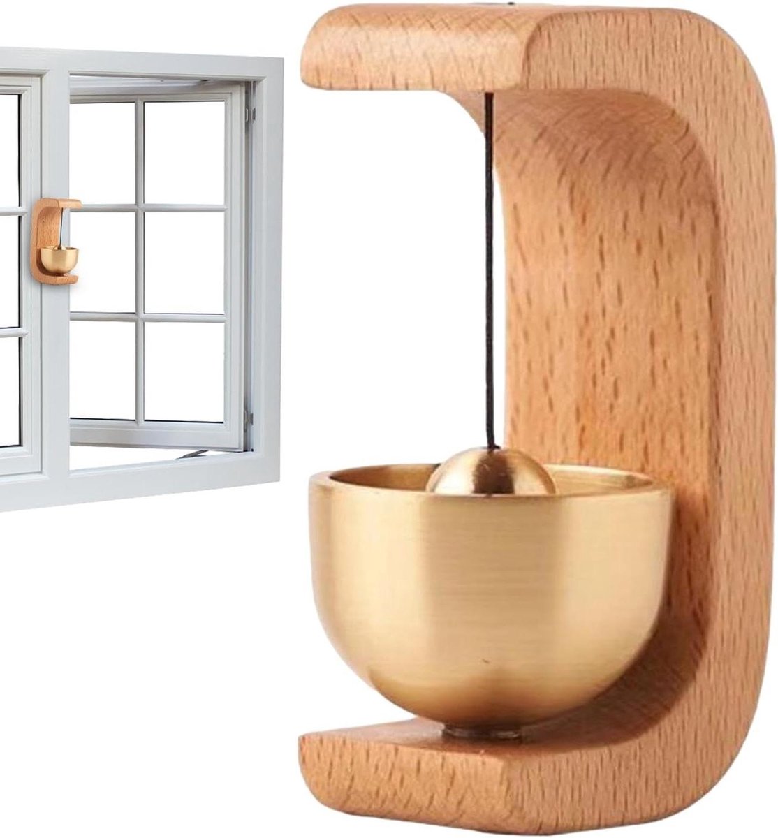 Deurbel Hout - Draadloze Bel - Welkom Melden - Sterk Magnetisch - 4.5 x 3.5 cm - Beige
