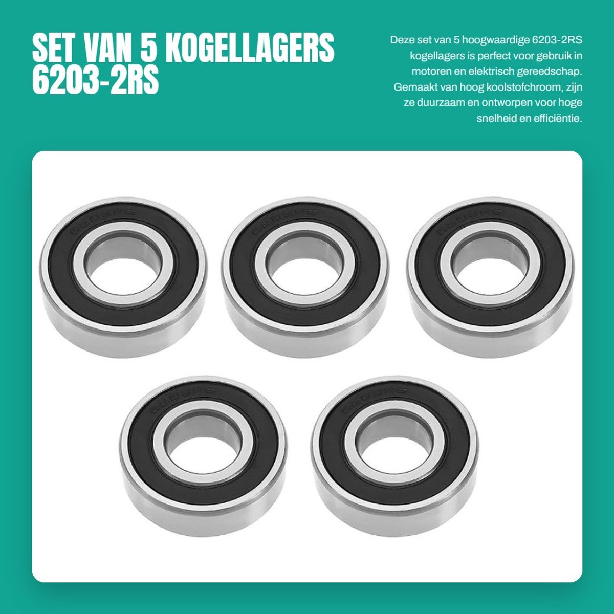 Dailygoods - Set van 5 Kogellagers 6203-2RS voor Motoren en Gereedschap
