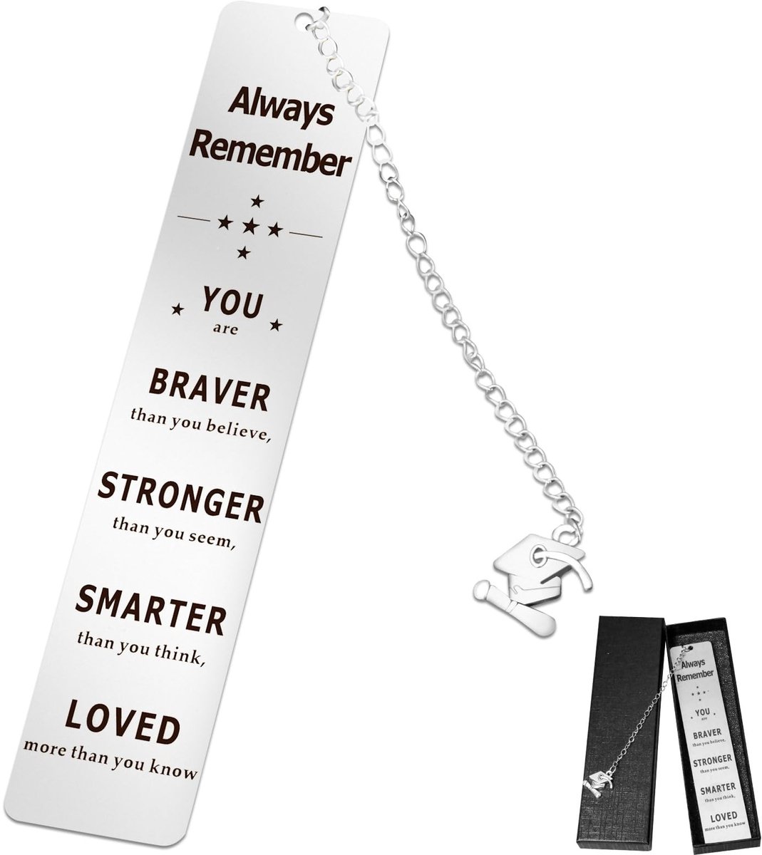Dailygoods- Bladwijzers Inspirerend - Afstudeerbladwijzer - Roestvrij Staal - Senior Geschenken 2026 - Hanger met Afstudeerdop - Slijtvast - Cadeaus