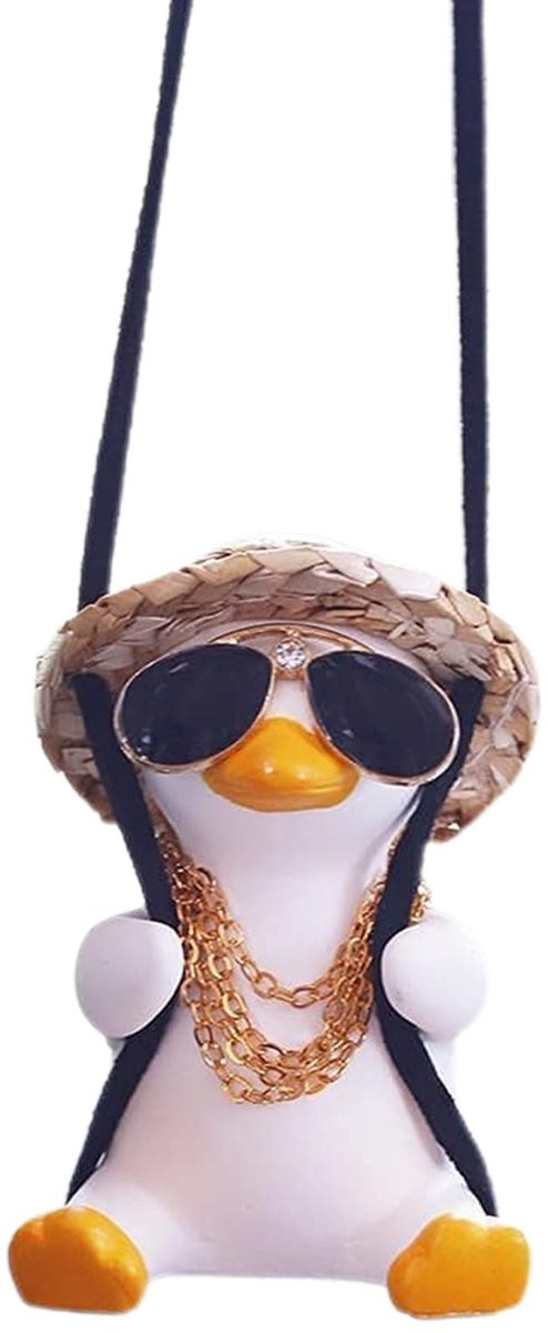 Dailygoods- Achteruitkijkspiegel Schattige Eend - Auto Decoratie - Auto Accessoire - Verstelbare Lengte - Gouden Ketting - Uniek Ontwerp - Autodecoratie