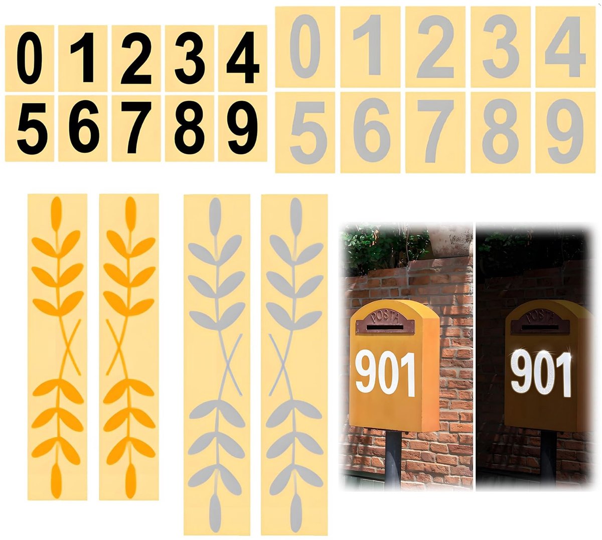 Dailygoods- Cijferstickers Reflecterend - Zelfklevend - Weerbestendig - Huisnummerstickers - Grote Cijferstickers - 0-9 Set