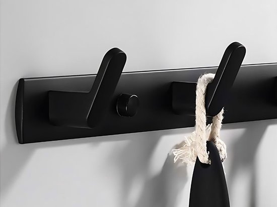 Wandkapstok met 6 Haken – Zwart – Metaal – Kapstok voor Hal, Badkamer en Slaapkamer – Wandmontage van Majestix — afbeelding 3