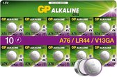 Pile GP Extra Alcaline LR44 | AG13 | Piles bouton 76A 1,5 V V13GA - 10 pièces