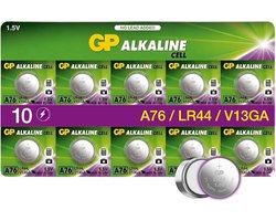 Pile GP Extra Alcaline LR44 | AG13 | Piles bouton 76A 1,5 V V13GA - 10 pièces