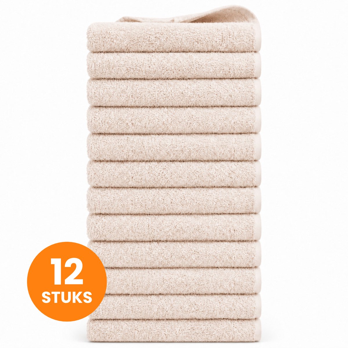 Funnies Handdoeken 12-Pack Ecru - Set van 12 Luxe Handdoeken - 50 x 100 cm - Hoogwaardig 100% Katoen - 500 gram/m² Dikke, Zachte en Sneldrogende Handdoek - Ideaal voor Badkamer, Sport, Sauna, Zwembad en Vakantie