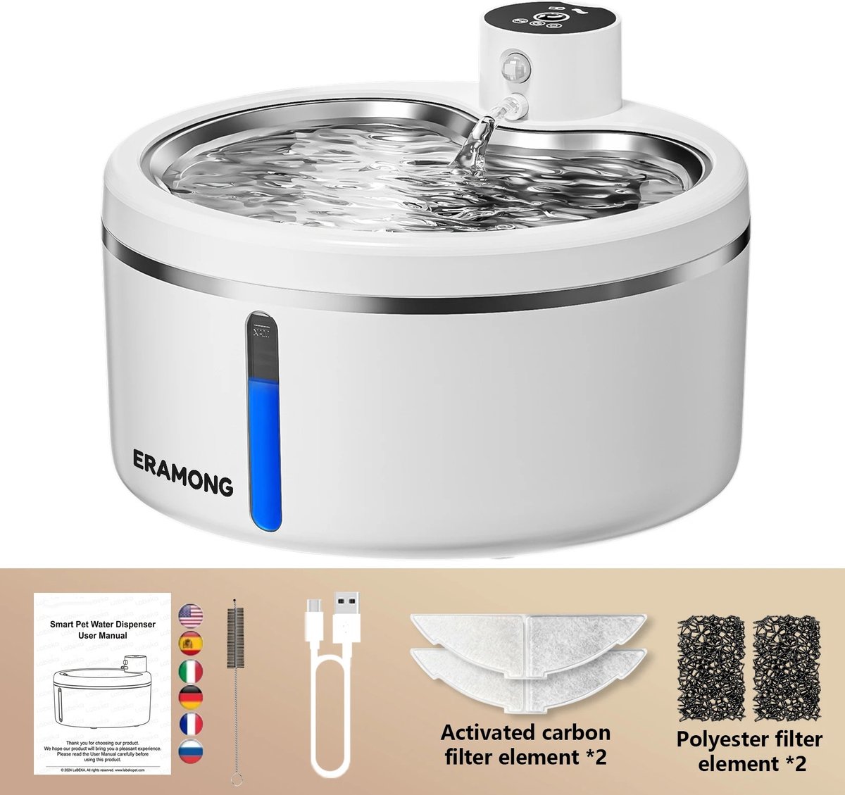 Geargalaxy Drinkfontein - Kattenfontein - Waterfontein - Huisdierfontein - Automatische Waterdispenser - 2,5L - 4000mAh - Wit