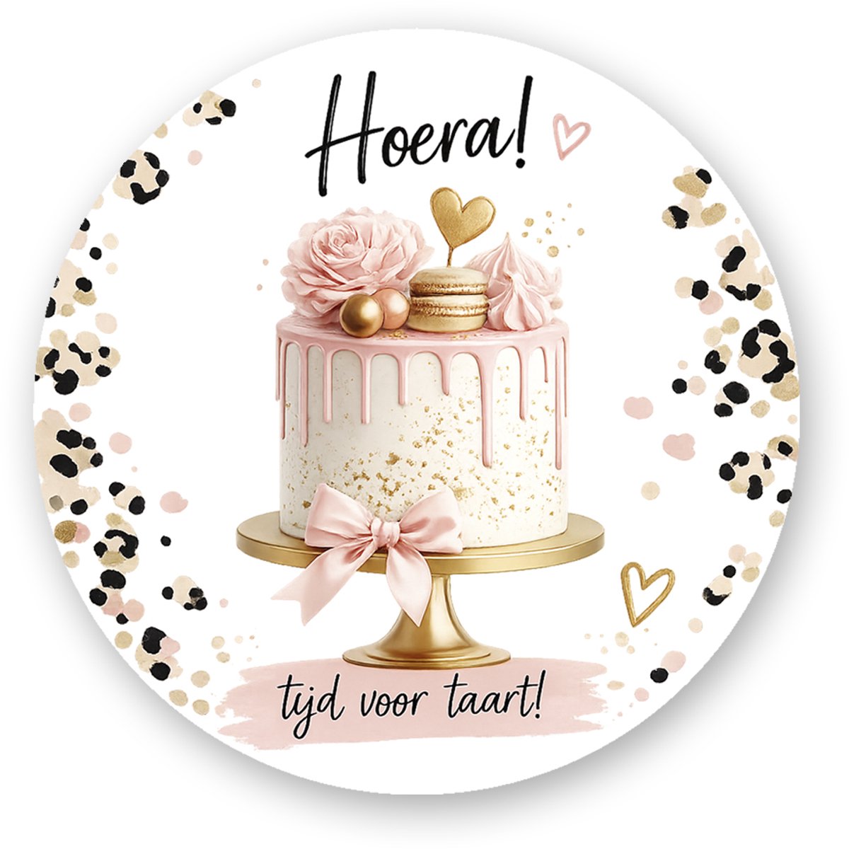 Traktatiestickers Hoera! Tijd voor Taart - Sluitstickers - Kinderfeest Traktatie - Uitdelen - Uitdeeltraktatie - Traktatiestickers Pimp Studio
