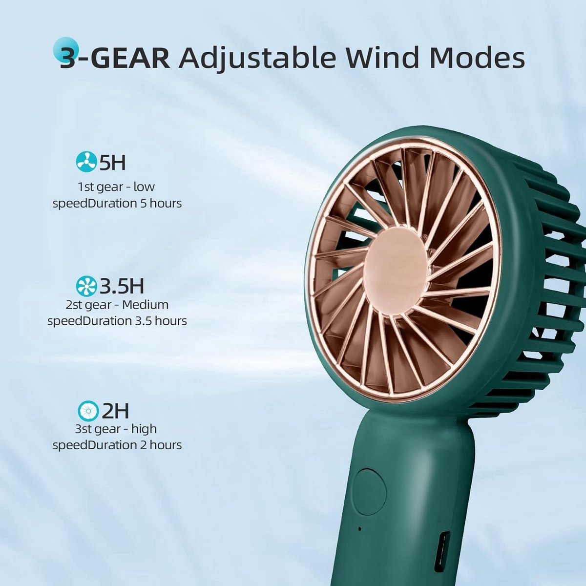 Solvix tafel ventilator geluidloos - Mini Handheld Fan - Groen - Krachtige Wind - Oplaadbare Batterij - Voor Dames en Heren
