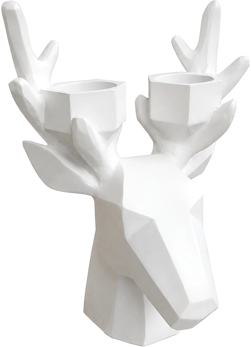 Lavandoux - Hertenkop Theelichthouder - Geometrisch - Wit - M: H 24 cm