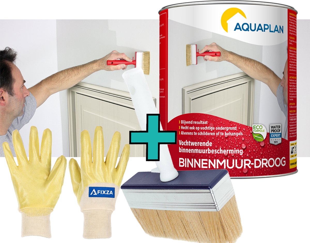 Aquaplan Binnenmuur-Droog – set – Transparante Waterdichte Muurcoating tegen Vocht – Ademend & Overschilderbaar – 1,5 l