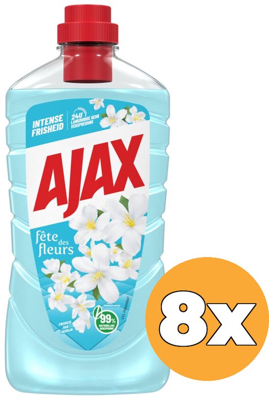 8x Ajax Nettoyant Multi-usages Fête Des Fleurs Jasmin (8 x 1000 ml)