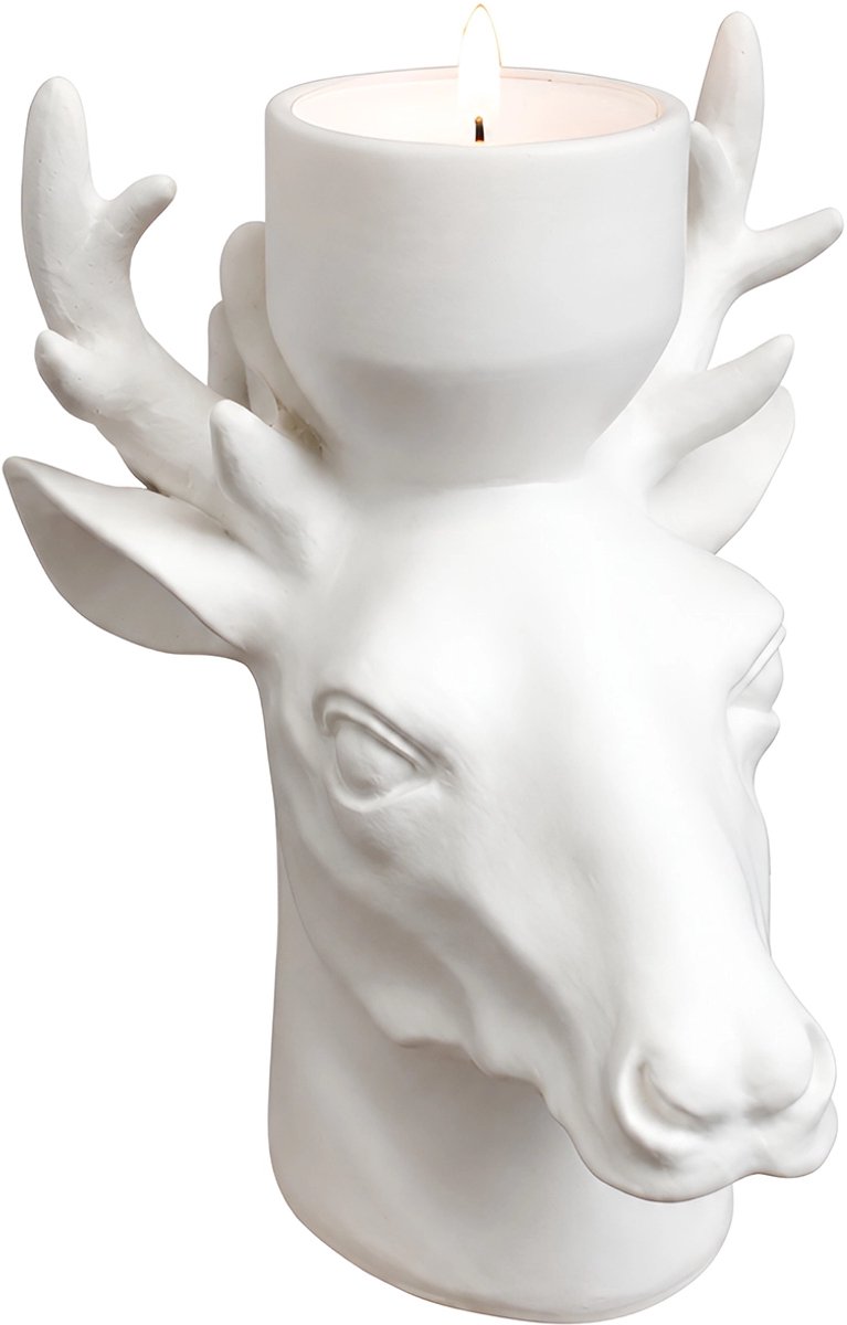 Lavandoux - Hertenkop Theelichthouder - Wit - S: H 15 cm