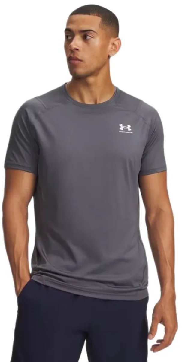 Under Armour UA HG Armour Fitted SS-GRY Heren Sportshirt - Castlerock - Wit