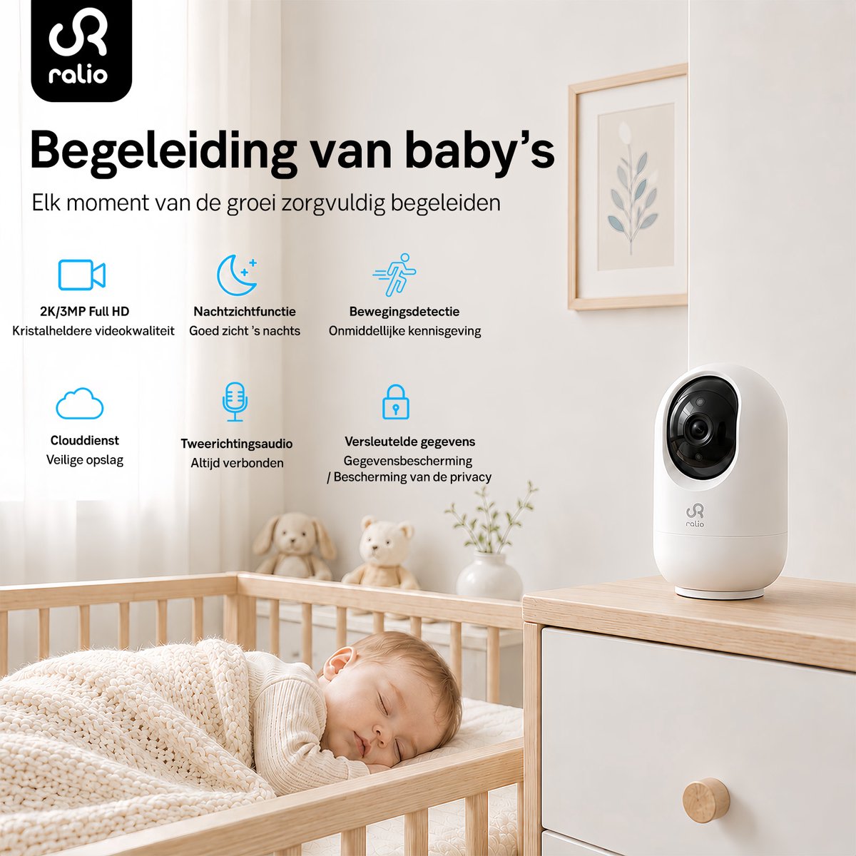 ABBNL Ralio Babyfoon Camera 2K/3MP - Veilige Cloudopslag & SD-kaartondersteuning tot 256GB thumbnail 4