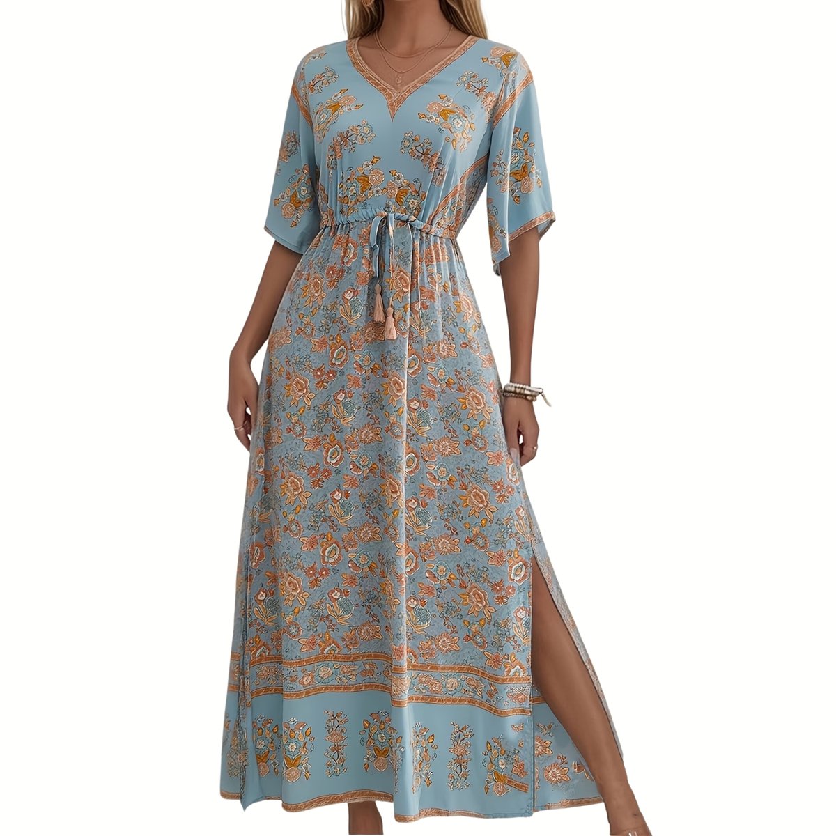 Currero Zomerjurk Dames Zomerjurken Volwassenen Vrouwen Midi Jurk Ibiza Stijl Sundress Dress Hemelsblauw L