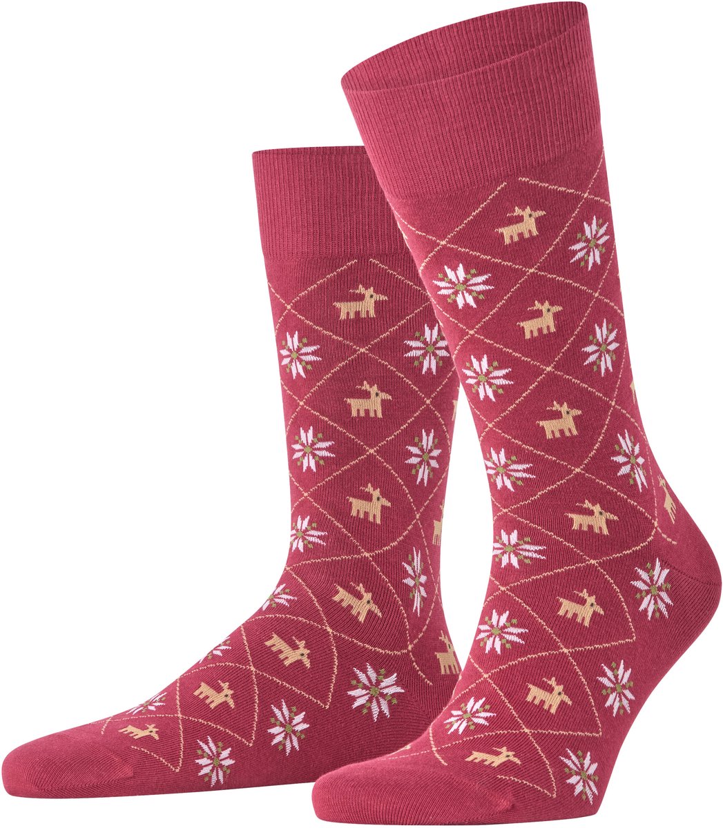 Burlington Reindeer gedessineerd katoen sokken heren rood - maat 40-46