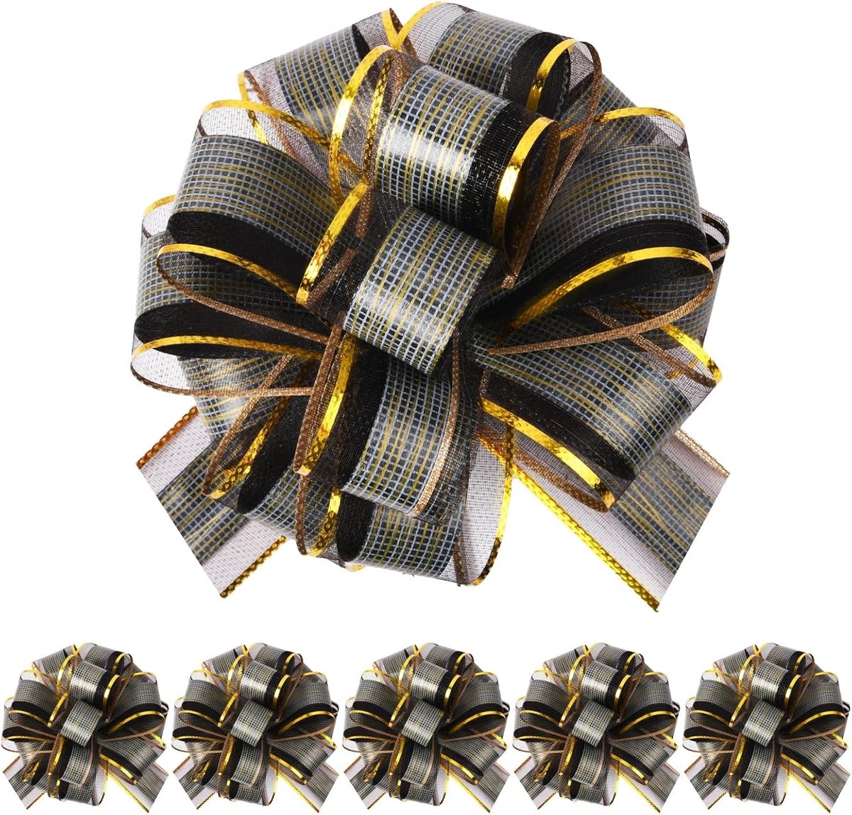 Zes Grote Cadeaubogen (15 cm, Zwart) voor Verpakking, Verjaardag, Bruiloft en Feestjes