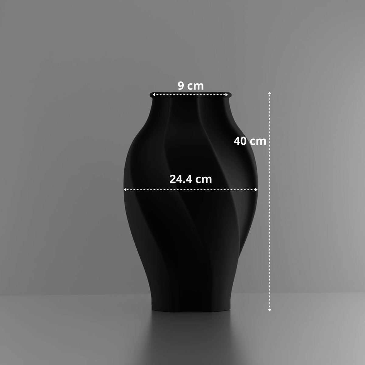 3d-gezellig Elegantie - Grote Vaas - Zwart - Maat 40 cm - Kunststof - Modern - Bloemenvaas -100% gerecycled PLA (bioplastic)