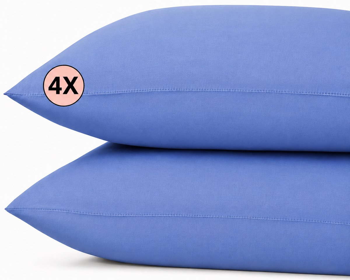 Princess Line Kussenslopen 100% Zachte Katoen - 60x70 cm - (set van 4 stuks) - Blauw