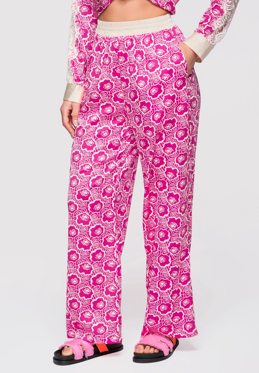 OMBRE Broek - Loose Fit - Gebloemd - Broek Fuchsia S/M