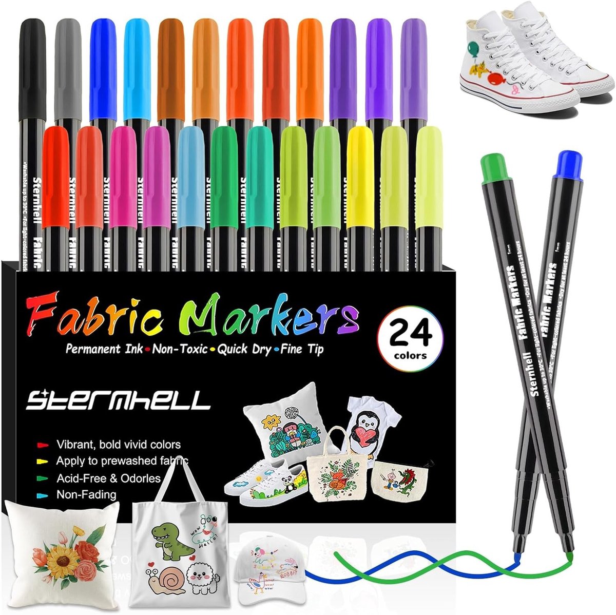Textielstiften - Wasmachinebestendig - Permanente stofverf - 24 Kleuren - Voor Creatieve Projecten