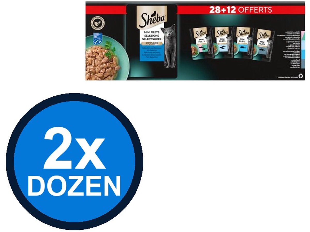 Sheba Sheba - Mini Filets Pouch Saus Vis Sel Multipack (40x85g) - Kattenvoer Natvoer - 3.4 kg