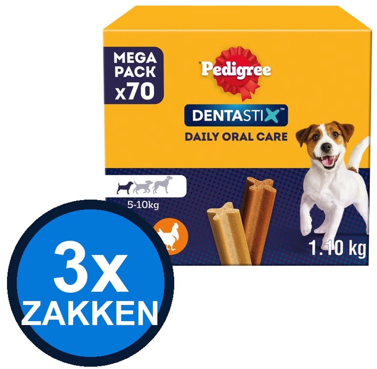 3x Pedigree - Dentastix Mini Multipack 70-pack - Hondenvoer Snacks - 1.1 kg