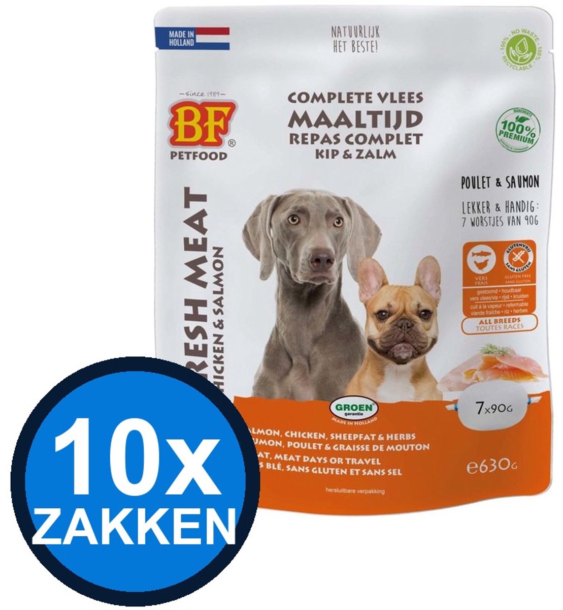 Biofood Biofood - Vleesvoeding Compleet Kip & zalm Zak Multipack - Hondenvoer Droogvoer - 630 g