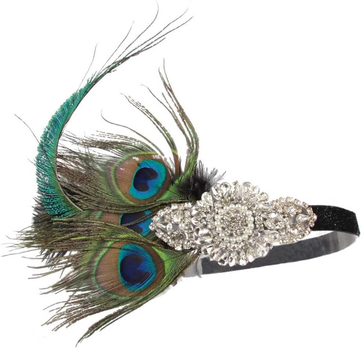 Elegante Flapper Hoofdband met Groene Pauwenveren voor Feest, Kostuum en Prom voor Vrouwen