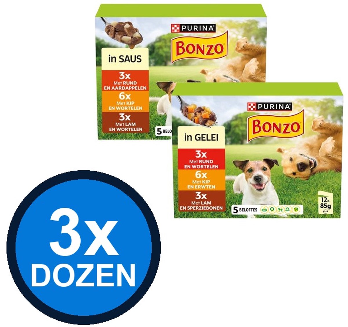 Bonzo Bonzo - In Gelei Mix Multipack (12x85g) - Hondenvoer Natvoer - 1.02 kg