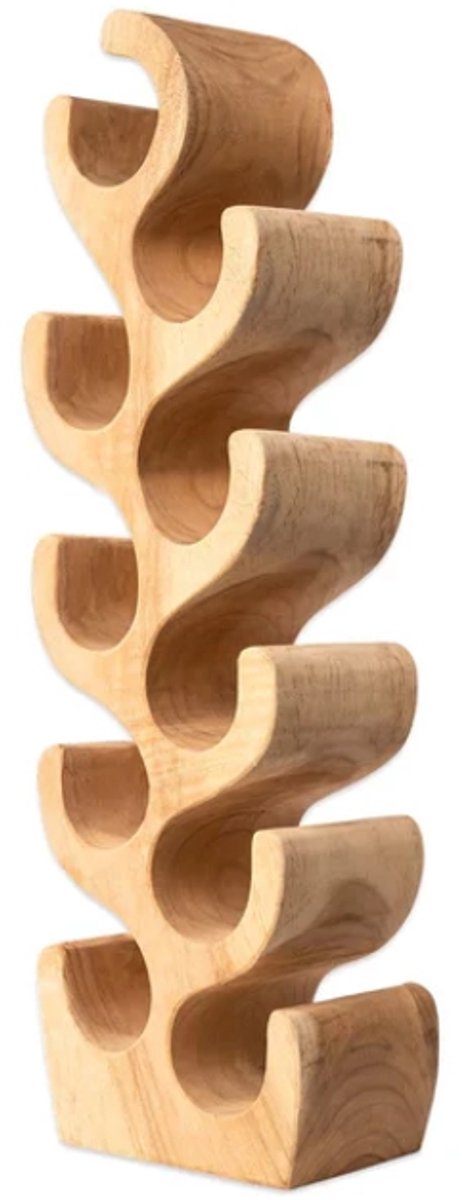 Wijnrek van Hout - Teakhout Bruin - Staand Wijnrek Teak - 10 Flessen - 21 x 13 x 90 cm hoog