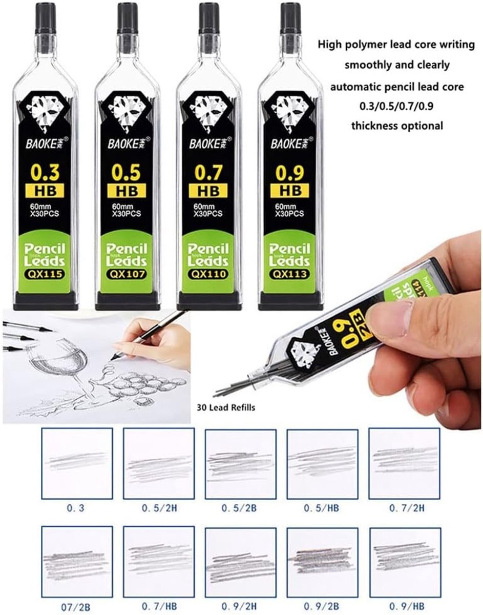 Vul je mechanische potlood aan met 0.9mm 2B navullingen, breukbestendige vervangingen, 30 stuks in een tube