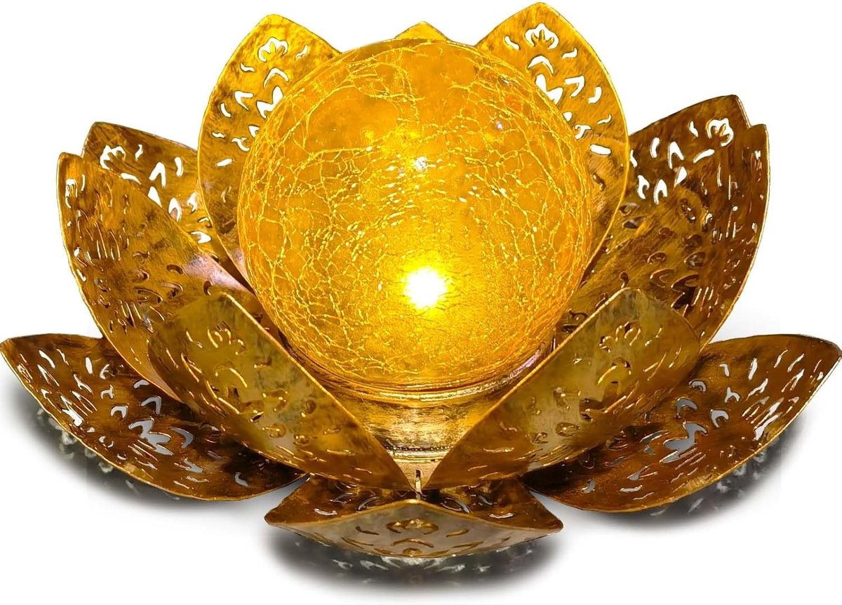 Zonne-verlichting voor Buiten - Roestvrij Staal en Glas - Decoratieve Lotusvorm - IP65 Waterdicht - Voor Tuin en Terras