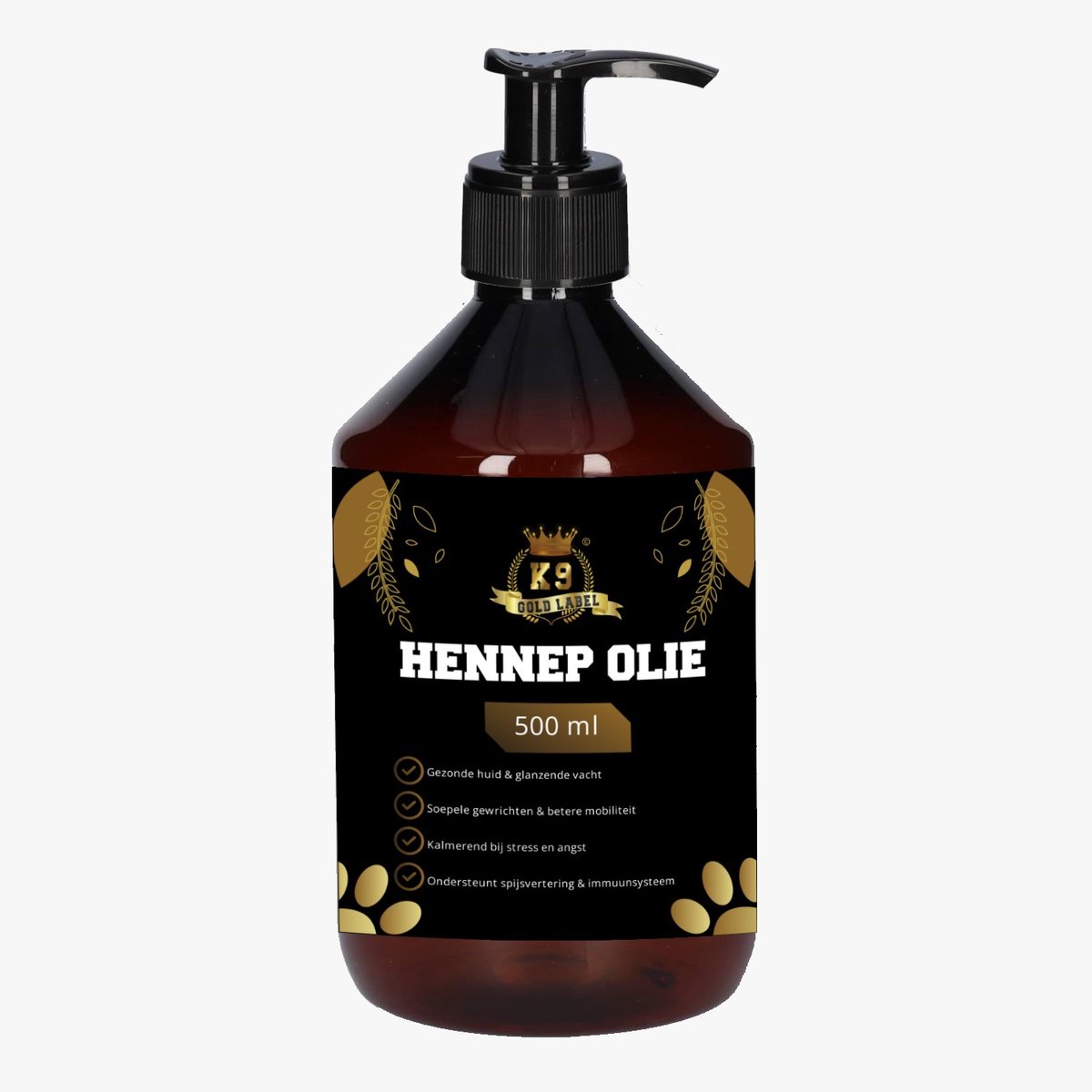 K9 gold label - Hennep olie 500 ml - Soepele gewrichten & mobiliteit - Kalmerend bij stress & angst - Ondersteunt spijsvertering & immuunsysteem - Gezonde huid & glanzende vacht.