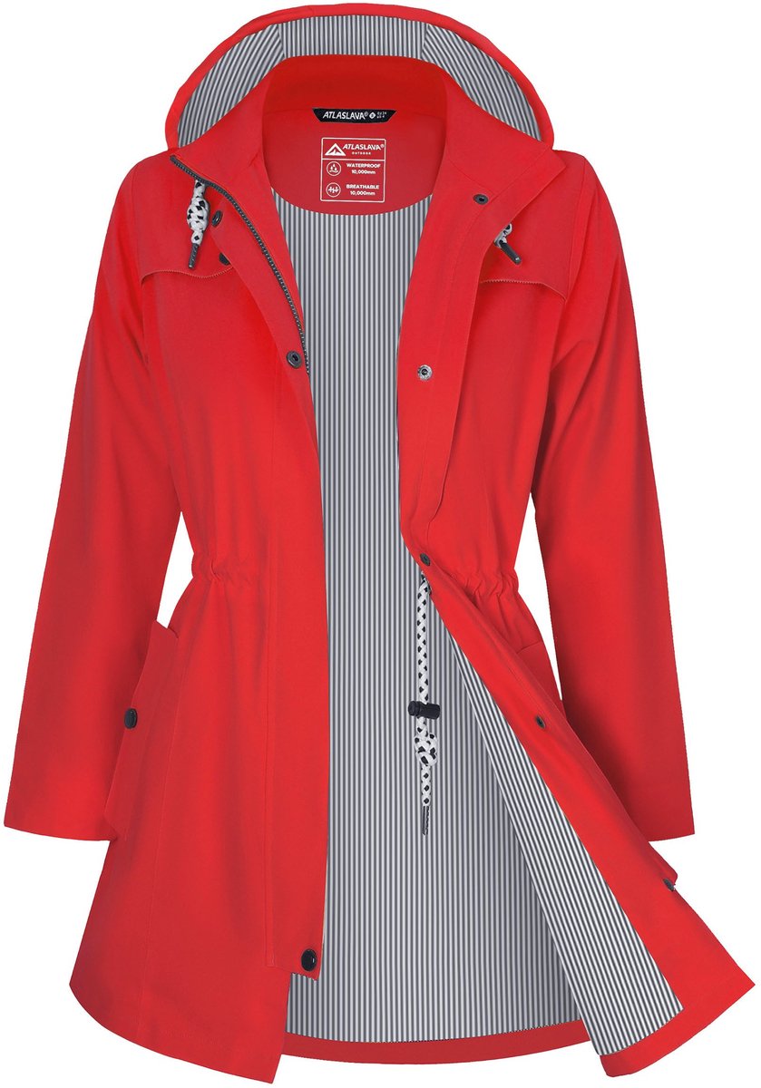 OLOEY Lange regenjas dames | waterdichte, ademende jas met capuchon en comfortabele pasvorm - Maat L